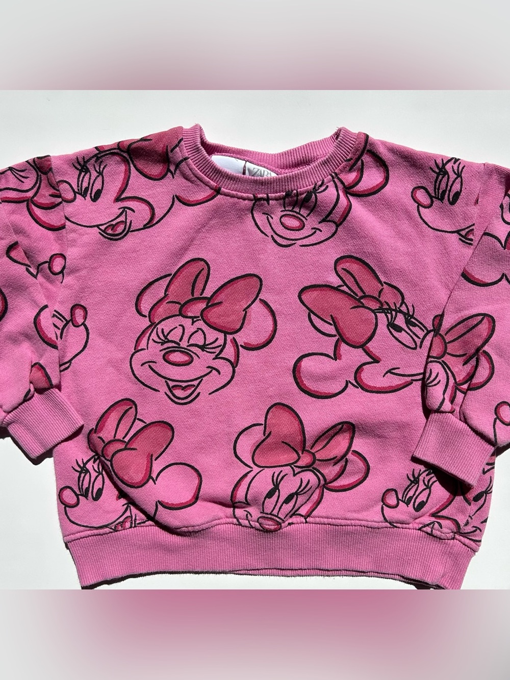 Zara Kids Minnie Mouse Pink Graphic Crew Sweatshirt